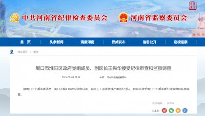 周口市淮阳区政府党组成员、副区长王振华接受纪律审查和监察调查
