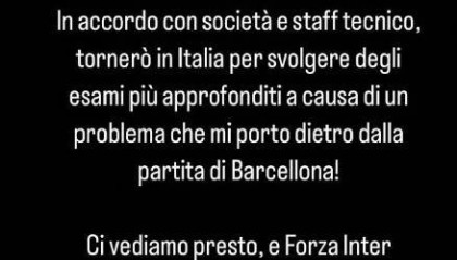 国米又少一人！弗拉泰西：我将回意大利接受伤势检查，祝队友好运