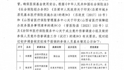 汾阳市医疗保险服务中心公示